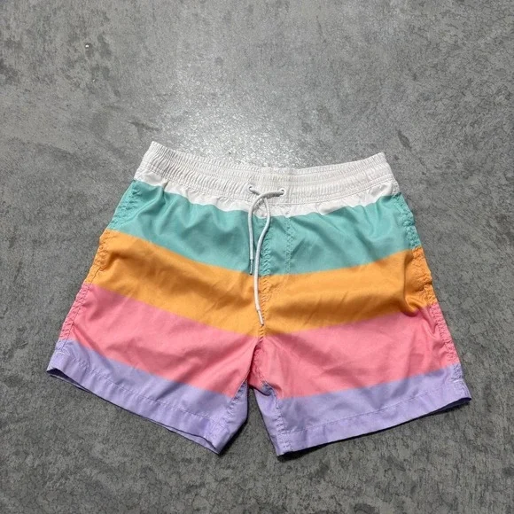 Maamgic Striped Swim Trunks Men's XS Blue White Orange Pink Board Shorts