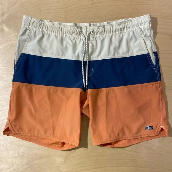 Salty Crew Men's Swim Trunks - Orange, Blue, and Cream Large (C)
