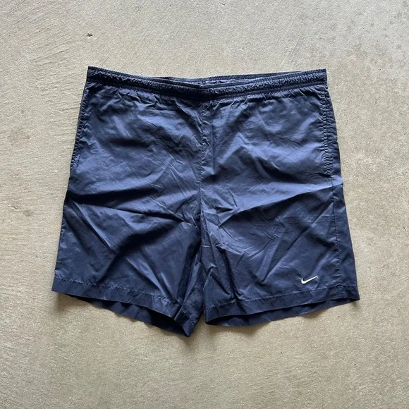 Vintage 90s Nike Swim Trunks Size Large Navy Blue Bathing Suit Swim Shorts‎ Logo