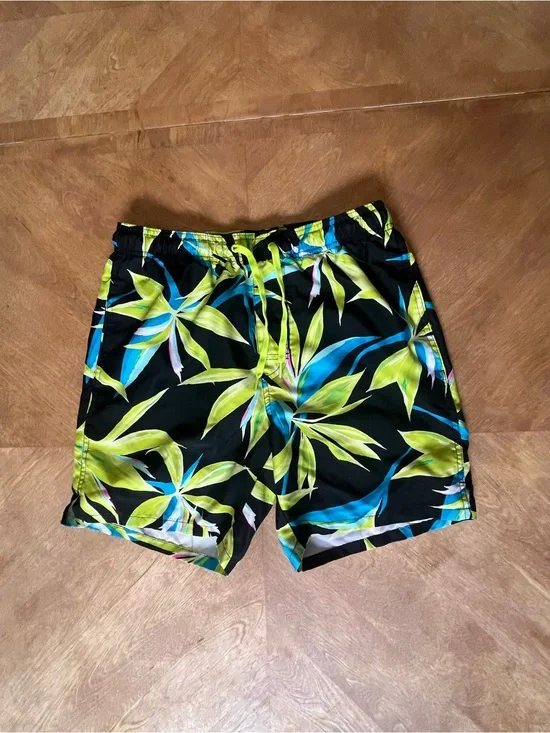 Old Navy Men’s Small Swim Trunks – Tropical Neon Leaf Print