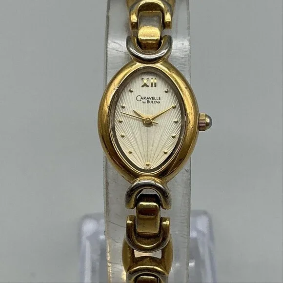 Caravelle By Bulova Womens Watch 16mm Gold Tone Oval Dial New Battery 7.75