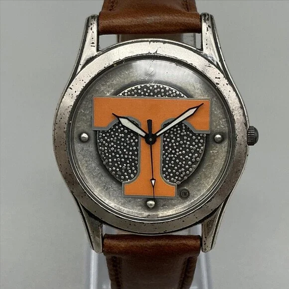 Fossil University Tennessee Mens Watch 35mm T Logo Dial Leather New Battery