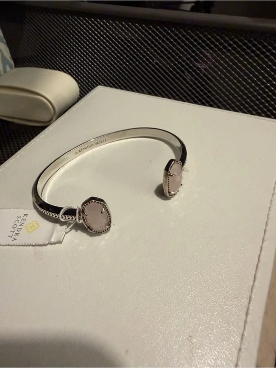 NWT Kendra Scott Silver Open cuff bracelet with light Pink stones