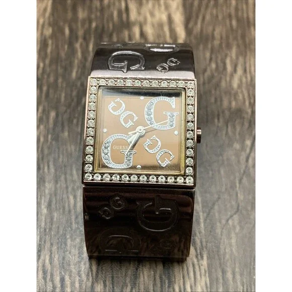 Guess Brown G-mix Crystal G Logo Cuff Watch Bronze with New Battery