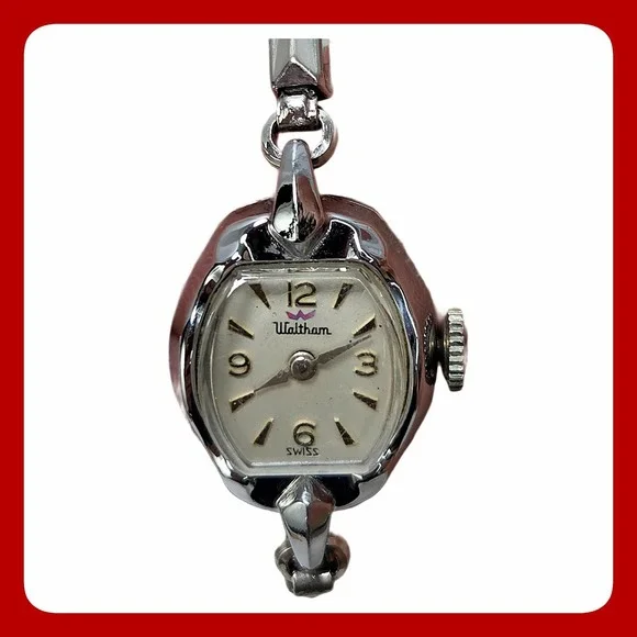 Waltham Vintage Cocktail Watch Silver Tone Manual Wind Minimalist Accessory