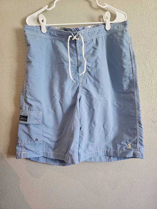 Vintage 90s Polo Ralph Lauren Cargo Lined Board Shorts Swim Trunks Light Blue L