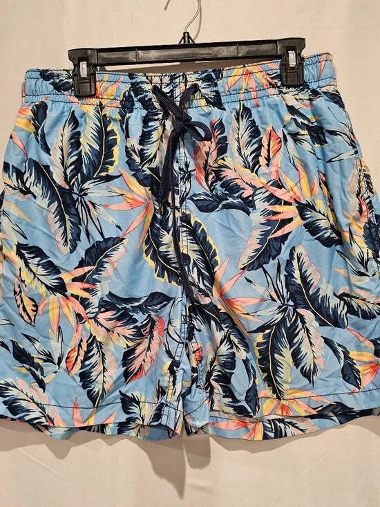 Kanu Surf Men's XL Blue Hawaiian Swim Trunks Board Shorts Elastic Waist Pocket