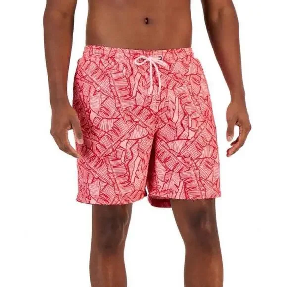 CLUB ROOM Mens Printed Polyester Swim Trunks Tropical Swim Trunks,
