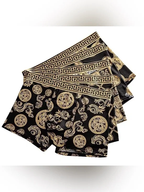 Black & Gold Baroque Print Comfortable Boxer Briefs
