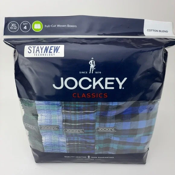 Jockey Classics‎ Full-Cut Woven Boxers XL 40-42 4-Pack Plaid StayNew 009968/145