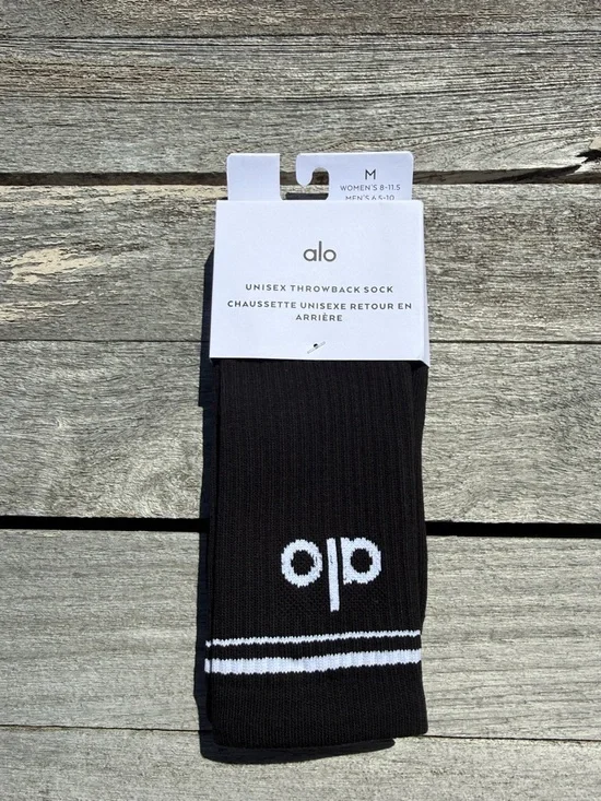 ALO Unisex‎ Throwback Sock - Athletic BLACK WHITE NWT