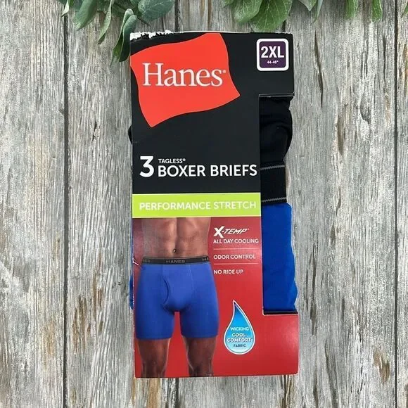 Men’s Hanes Performance Stretch Boxer Brief Underwear, Assorted, 3-Pack Size 2XL