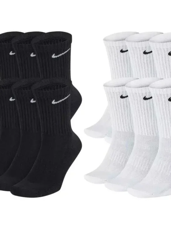 Nike Everyday Plus Dri-FIT Crew Socks 6 Pairs Cushioned Black White M L