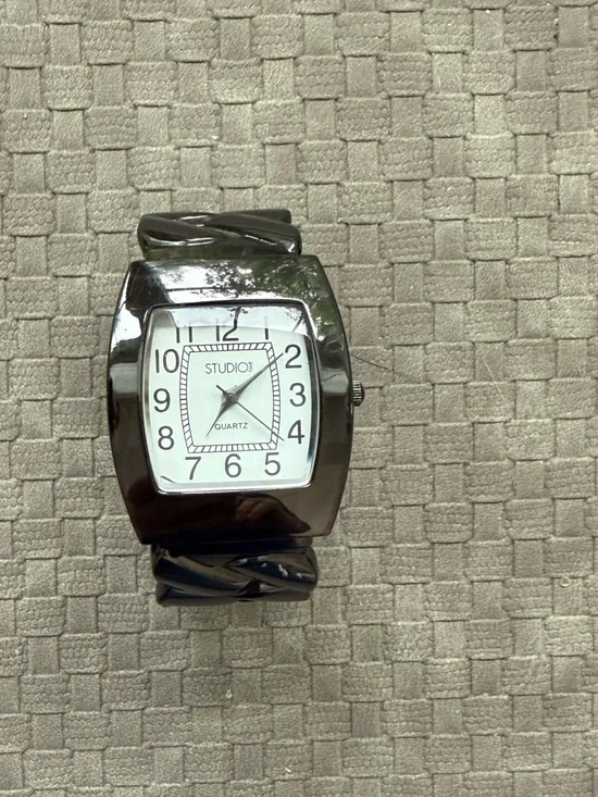 Studio gun metal open bracelet Women's Quartz Watch with White Dial