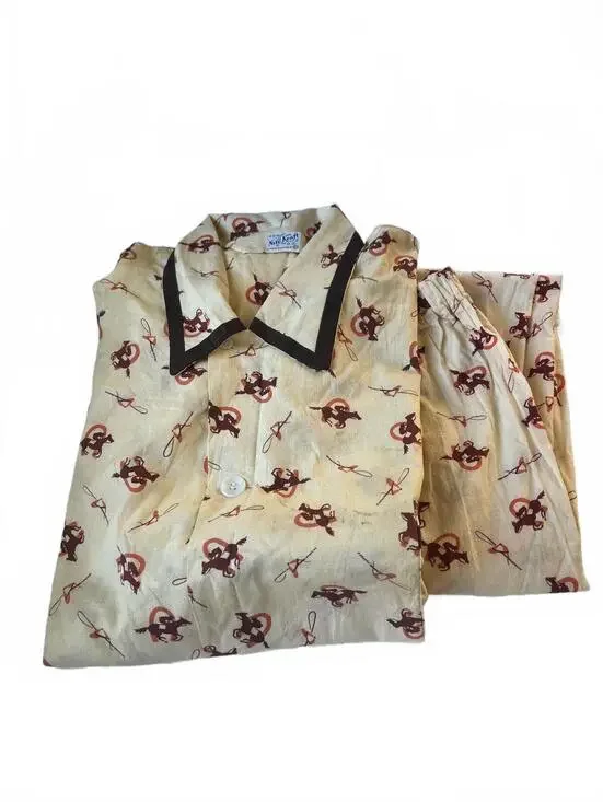 Vintage 1970s Men's Cowboy Pajama Set XL 100% Cotton