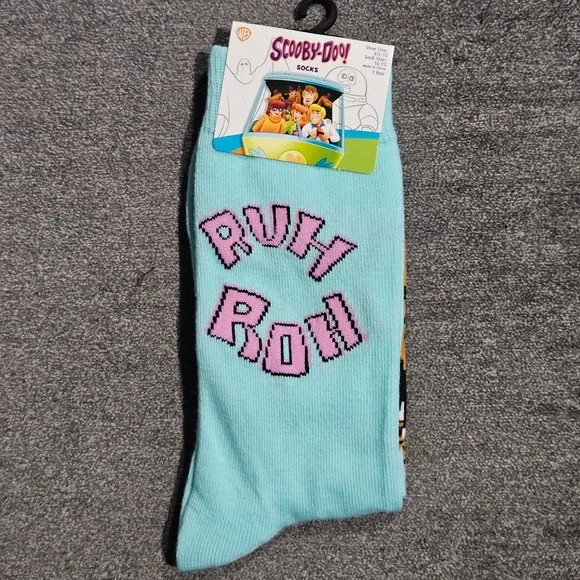 Scooby-Doo Ruh-Roh Light Blue Crew Socks Mens Size 6.5-12 Mystery Machine NEW