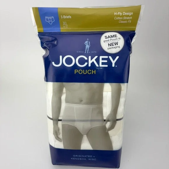 Jockey‎ Pouch Mens 3-Pack Briefs White XL 40-42 Cotton Stretch H-Fly 001145/100