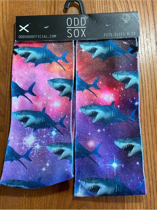 ODD SOX KNIT SOCKS SHARKS IN SPACE UNISEX FITS MEN’S SIZE 6-13  PURPLE  NIP
