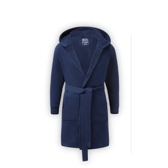 Dude Robe Mens Luxury Hooded Bathrobe‎ Navy Blue Cotton Jersey L/XL Loungewear