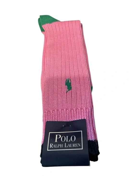Vintage Polo Ralph Lauren Pink Green Ribbed Dress‎ Socks Made in Japan 10-13 NWT