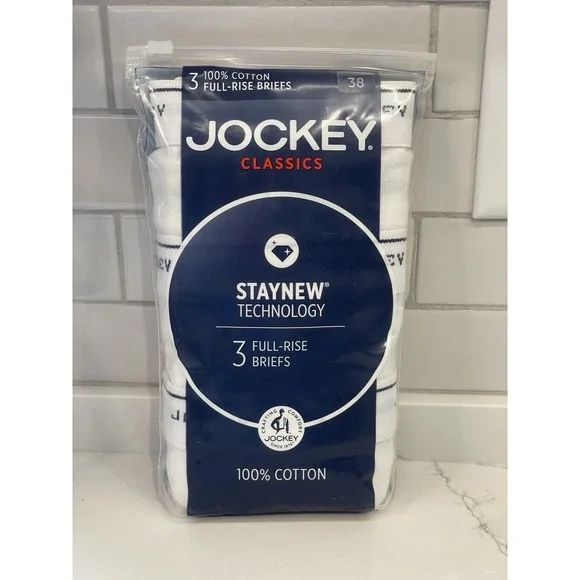Jockey Classics‎ Full-Rise Briefs Men Size 38 Cotton White 3 Pair Stay Dry New