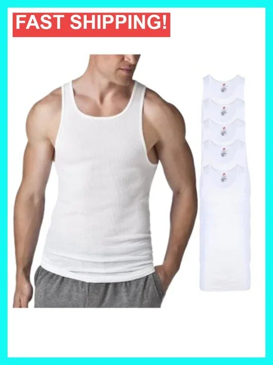 Men's Tall 100% Cotton Ribbed Tank Top Undershirts Multipack