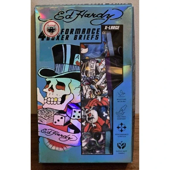 Ed Hardy 4 Performance Boxer Briefs Moisture Wick Stretch Soft Mens Size XL