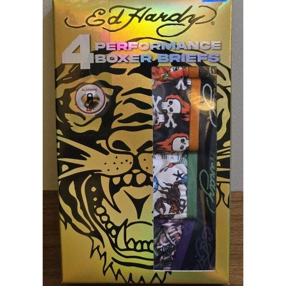 Ed Hardy 4 Performance Boxer Briefs Moisture Wick Stretch Soft Mens Size XL