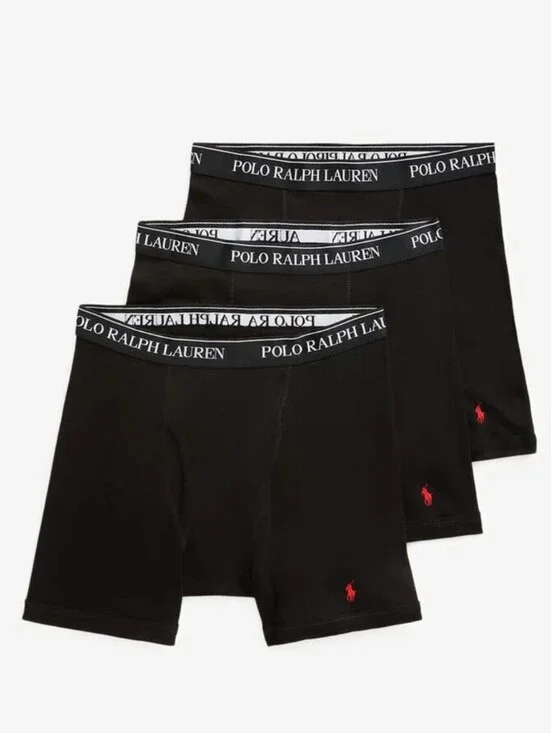 Polo Ralph Lauren SEALED! NIB! 3 Classic Fit Cotton Boxer Briefs in Black. Sz Md