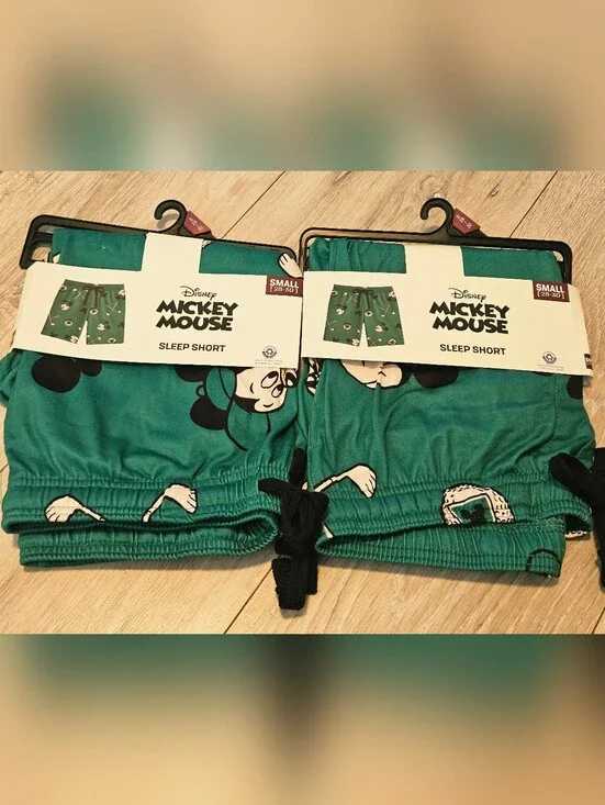 Lot of 2 Disney Mickey Mouse Men's Golf Pajama Sleep Shorts Green Size Small NWT