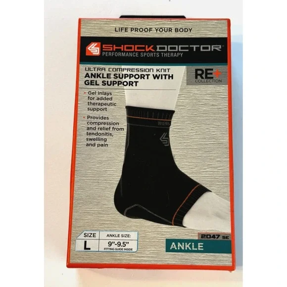 NEW Shock Doctor Ultra Compression Knit Ankle Support w/ Gel Support Size Large