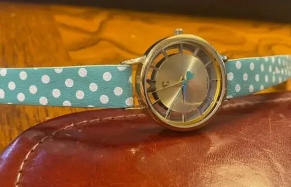 Women's 32mm Gold Tone Charming Charlie Watch, Polka Dot Band