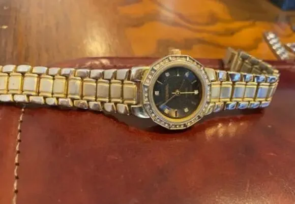 Women's Two Tone Capezio Watch, Black Face, Crystal Accents