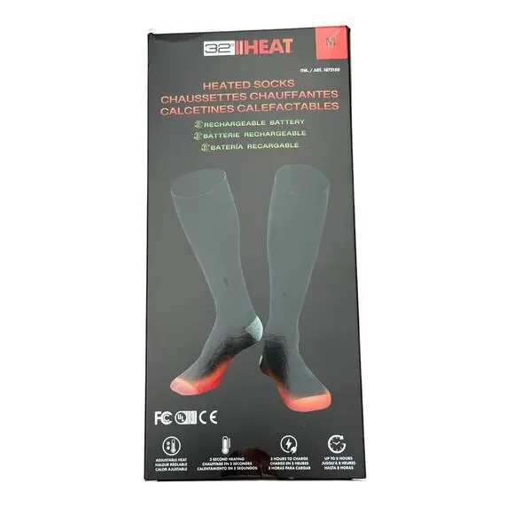 Rechargeable Heated Socks, 32 Degrees, Battery Powered Warming Warm Socks Medium