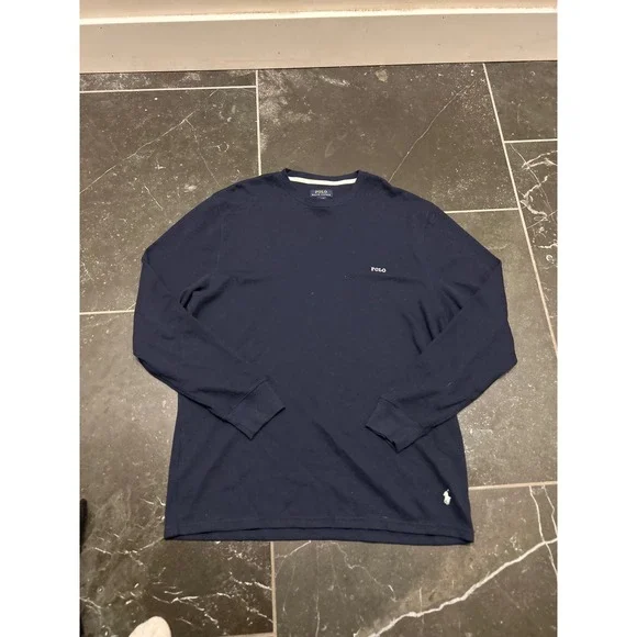 Polo Ralph Lauren Mens XL Waffle Knit Thermal Shirt Navy Blue Long Sleeve