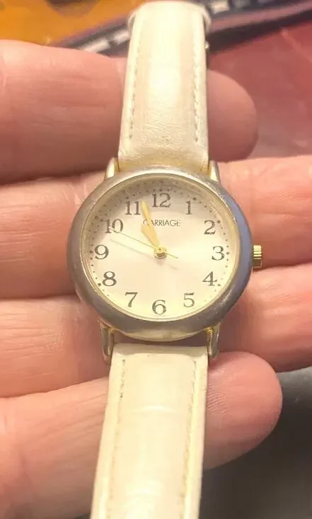 Women's Two Tone Carriage Watch, Water Resistant, White Band