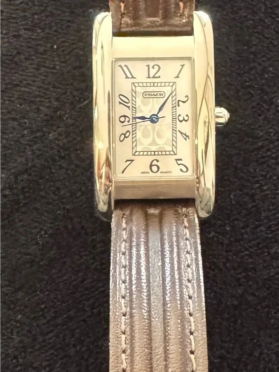 Coach Silver-Tone Case Watch Lexington Buffalo Leather Strap - Excellent