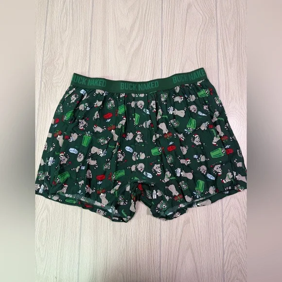 Duluth Trading Co Green Holiday Raccoon‎ Pattern Buck Naked Boxers