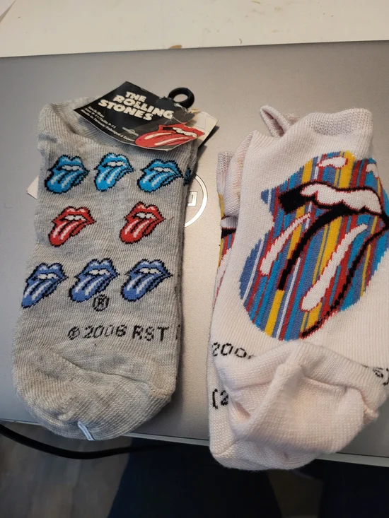 The Rolling Stones No-Show Socks - Grey & White Tongue Logo Pack