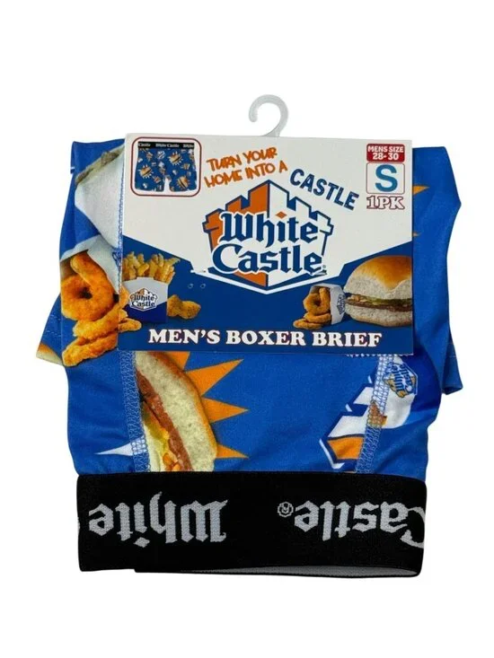 White Castle Men's Boxer Brief Size S Blue Burger Fries Novelty Underwear