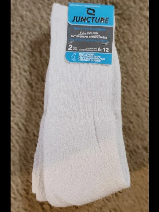 [Size 6-12] Juncture Men's Full Cushion White Crew Socks, Pack Of 2