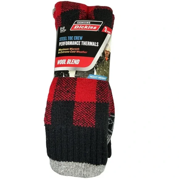 Dickies Steel Toe‎ Wool Blend Thermal Crew Socks 3 Pair Heavyweight 6-12 Work