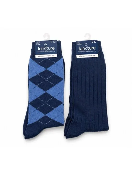 Juncture Men Crew Dress Socks Argyle Solid Print Multicolor Shoe Size 6-12