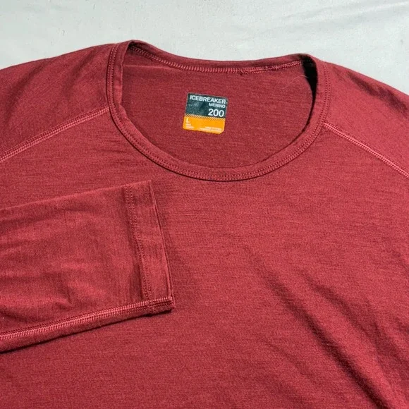 Icebreaker Merino 200 Base Layer Mens Large Red Long Sleeve Wool Thermal Shirt