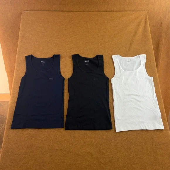 Boss Mens Small Multi-Color 3-Pack Ribbed Cotton Tank Tops New