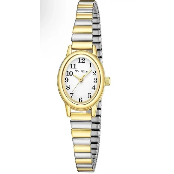 DiaoFendi Women's Thin Gold & Silver Dual Tone Slim Oval Watch