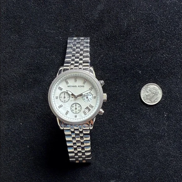 Michael Kors Silver and White Stainless Steel Chronograph Watch