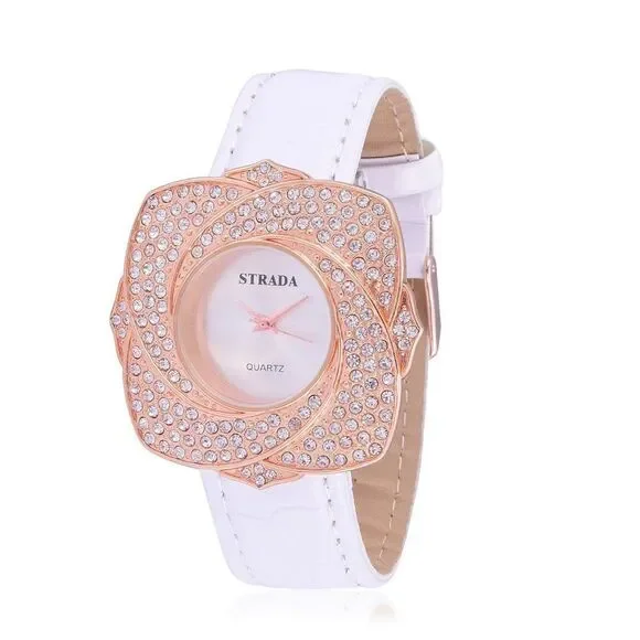 STRADA Austrian Crystal Watch White Band