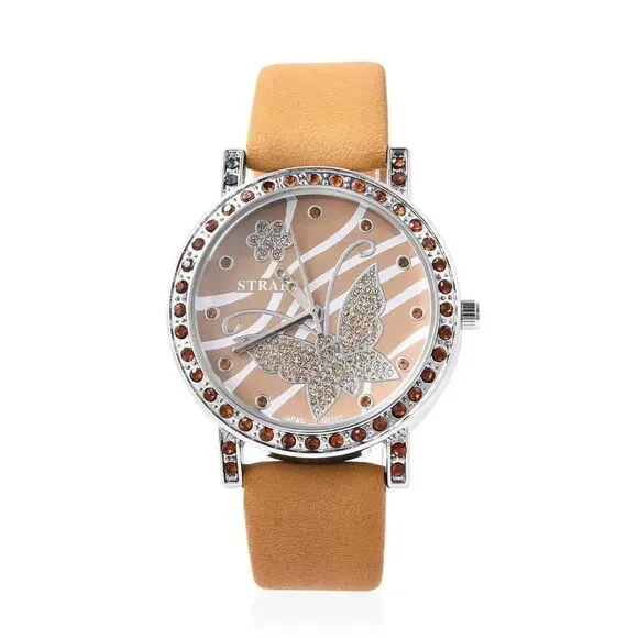 STRADA Watch Camel Faux Leather Band
