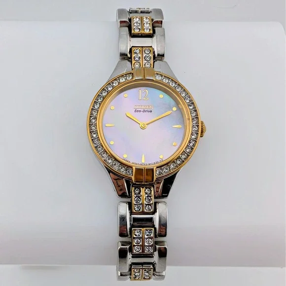 Citizen Stiletto Eco-Drive Diamond Bezel MOP Two-Tone Watch B023-S076382 23mm